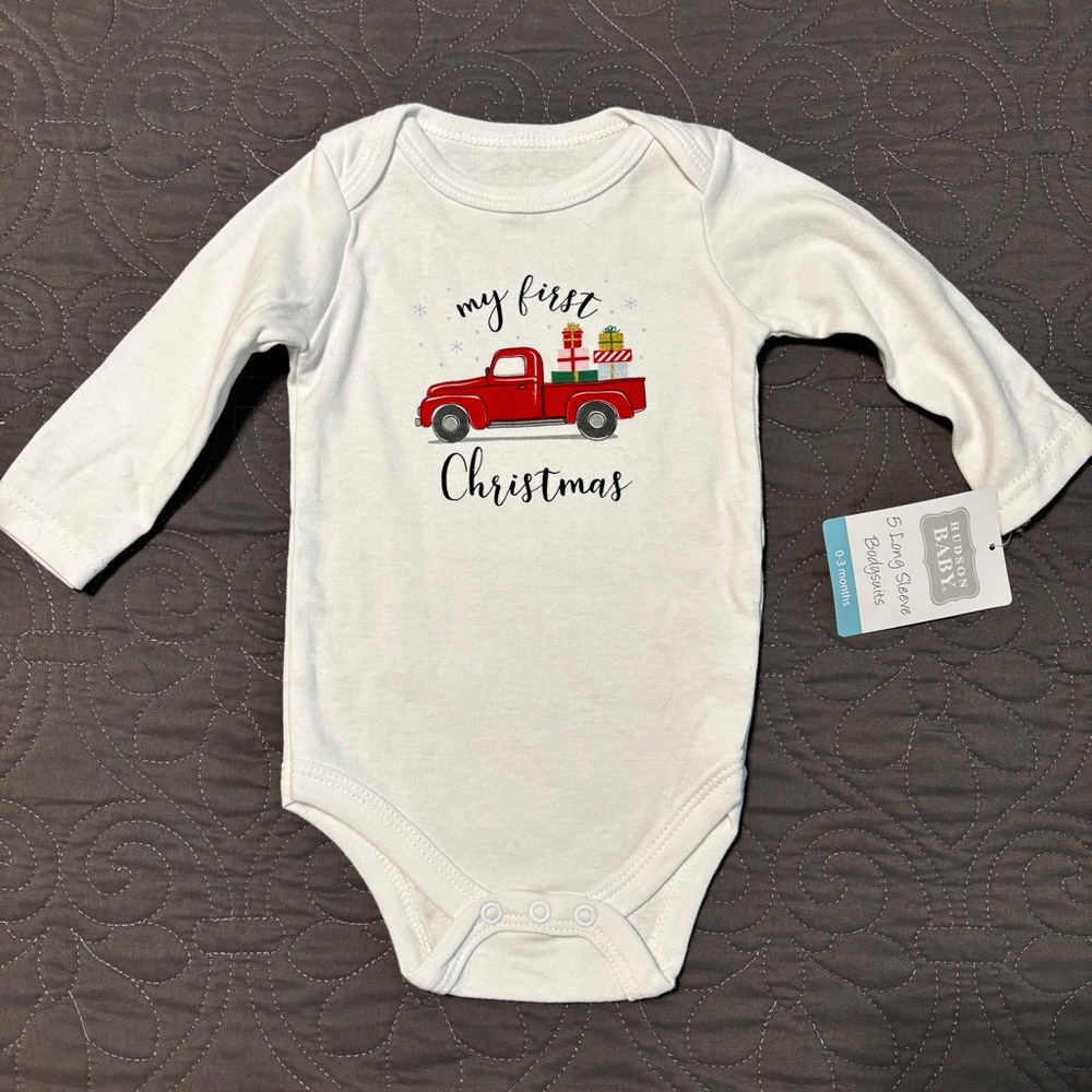 My First Christmas Red Truck Baby Bodysuit